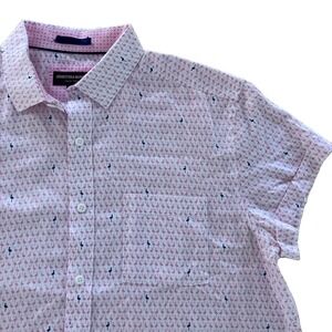 Johnston & Murphy Shirt Mens M Pink Flamingos AOP Novelty Tropical Button Up